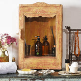 Indian Hand Carved Glass Door Solid Wood Small Cabinet D21